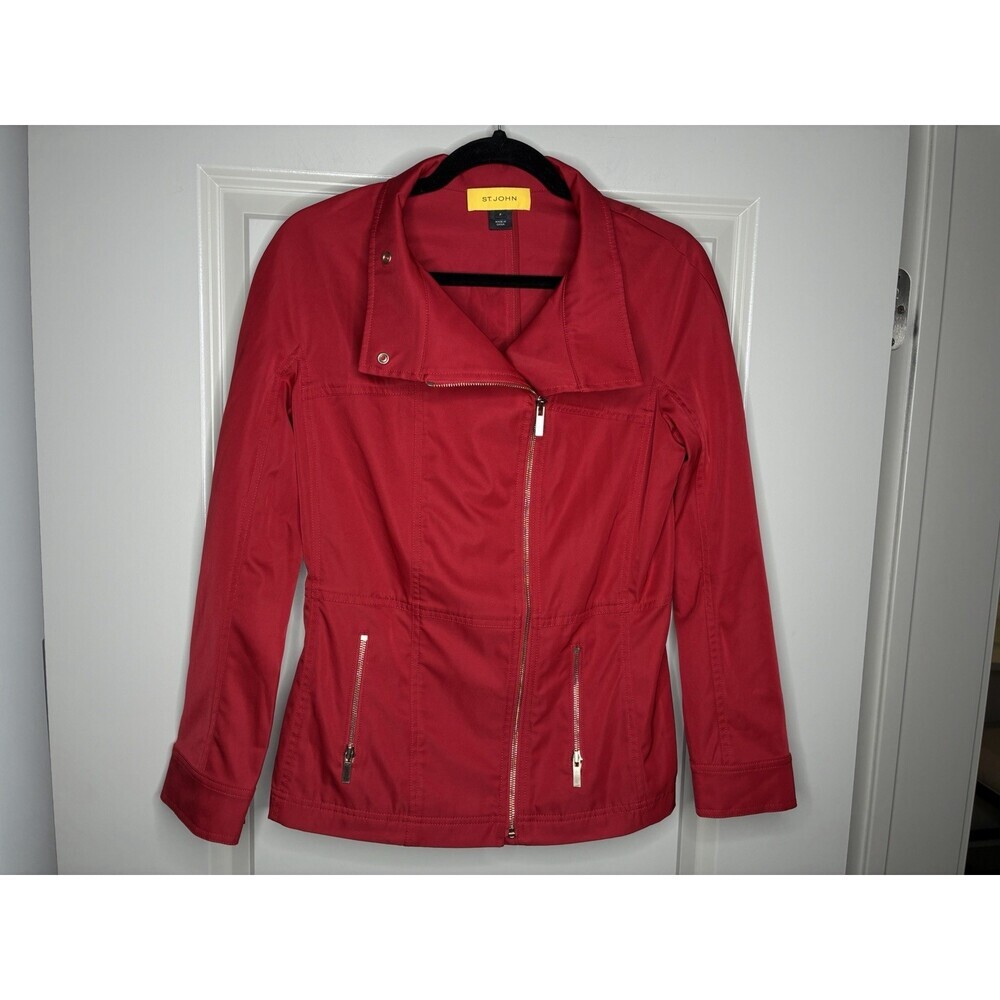 St. John Moto Zip Up Jacket in Red Women's Size P or XS